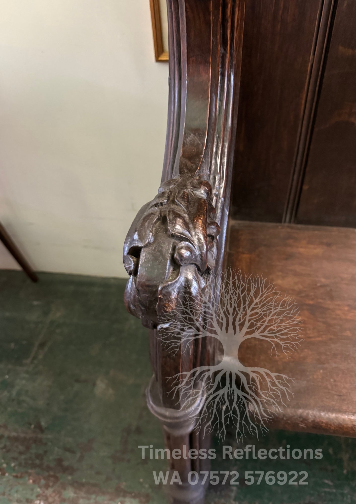 Antique Oak Church Pew with Carved Details