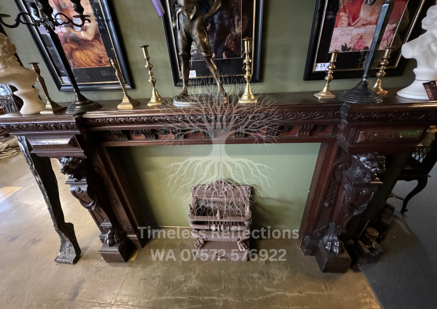 Victorian Lion-Head Mahogany Fireplace,