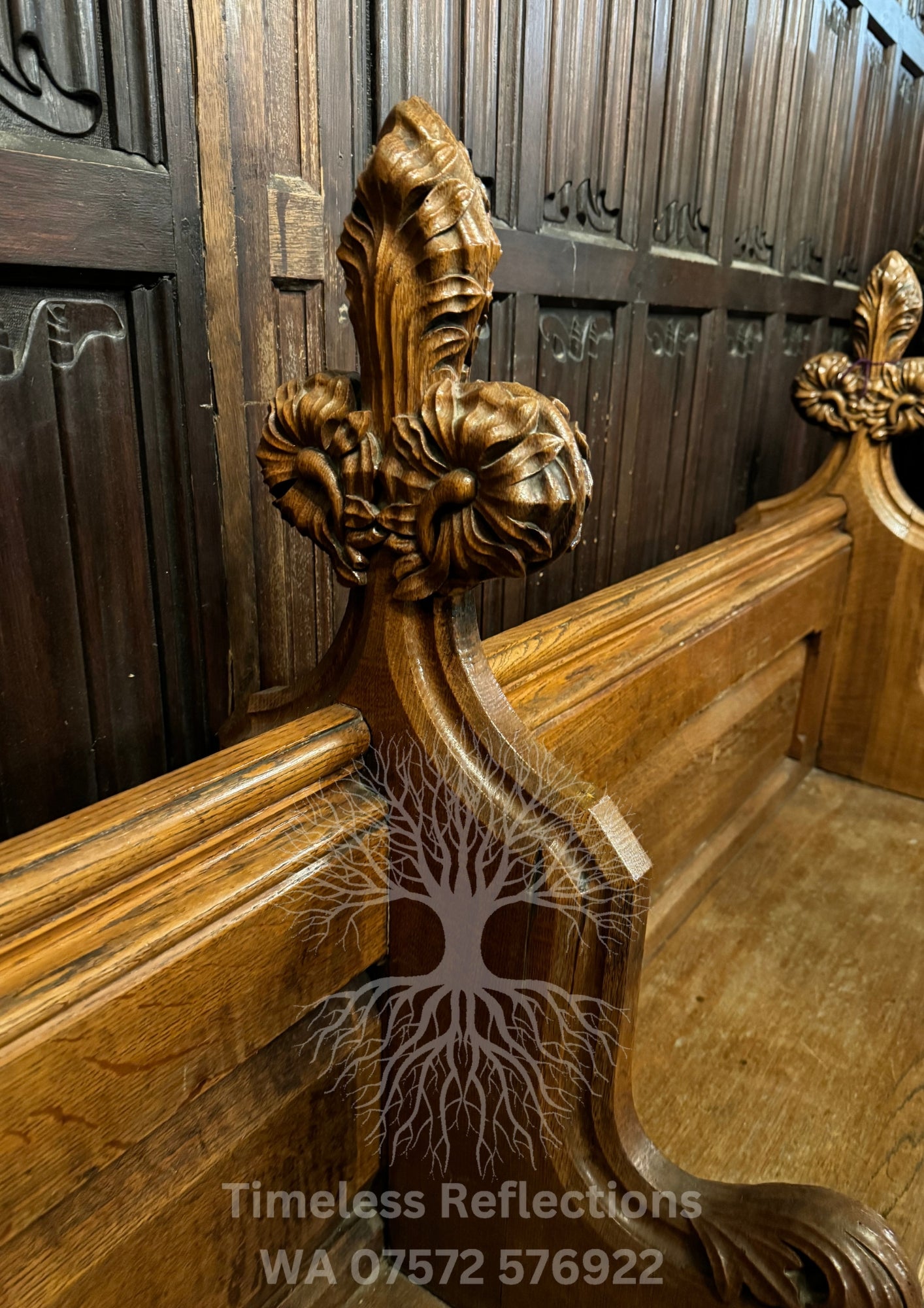 Antique Carved Oak Church Pew