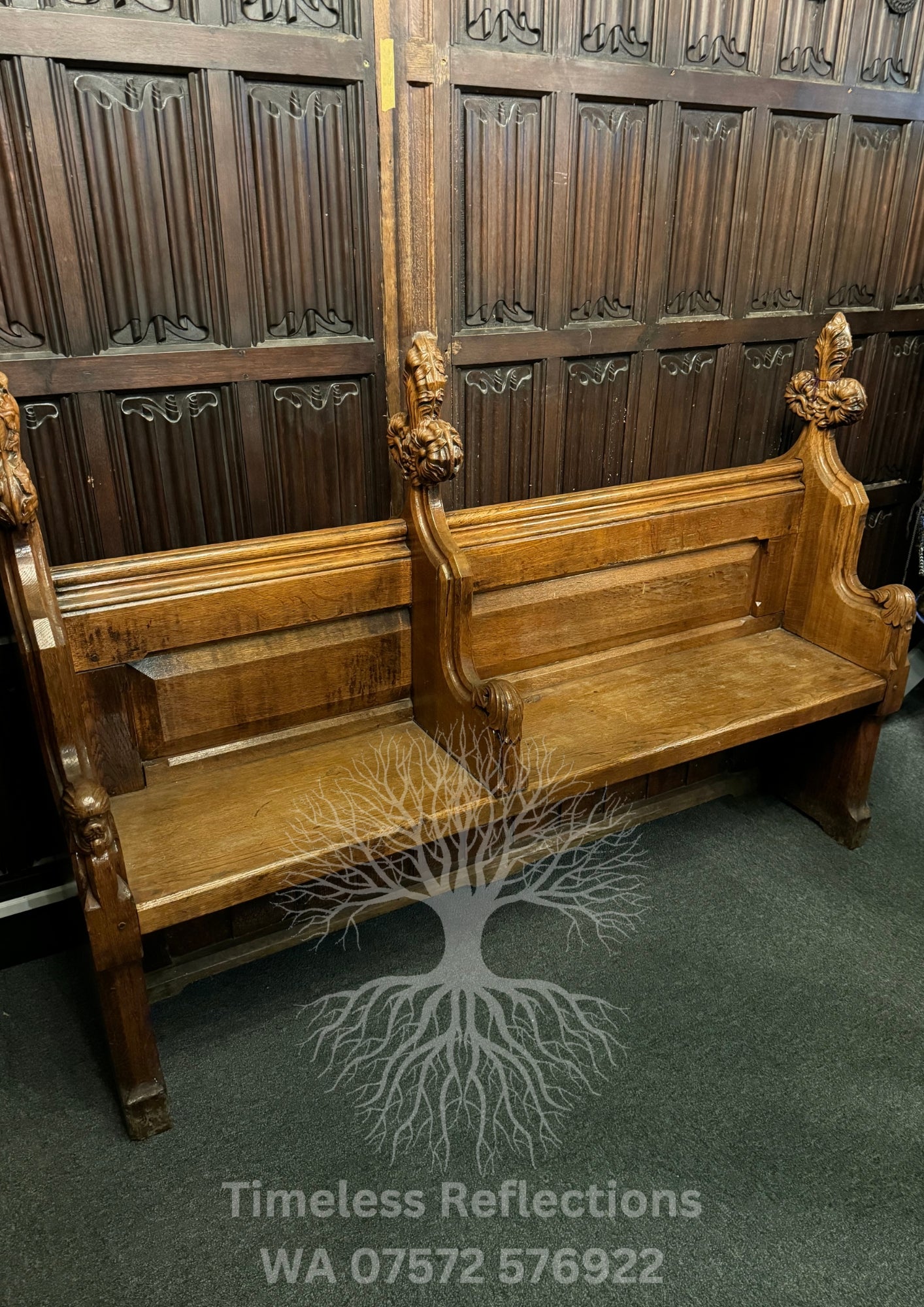 Antique Carved Oak Church Pew