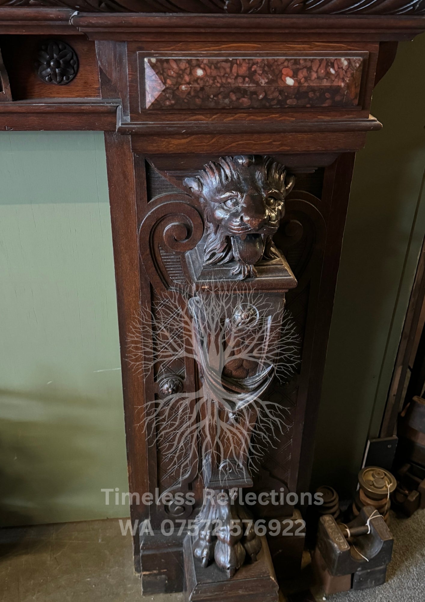 Victorian Lion-Head Mahogany Fireplace,