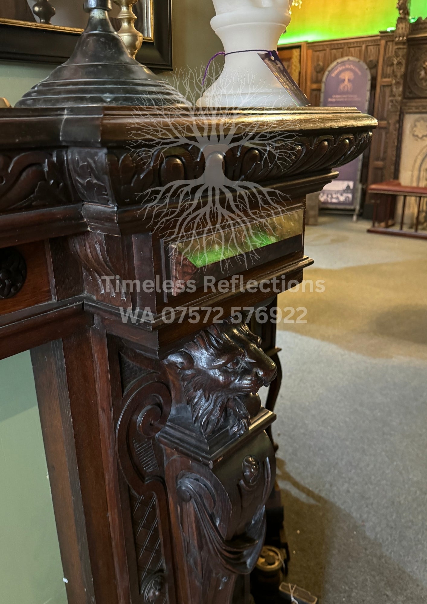 Victorian Lion-Head Mahogany Fireplace,