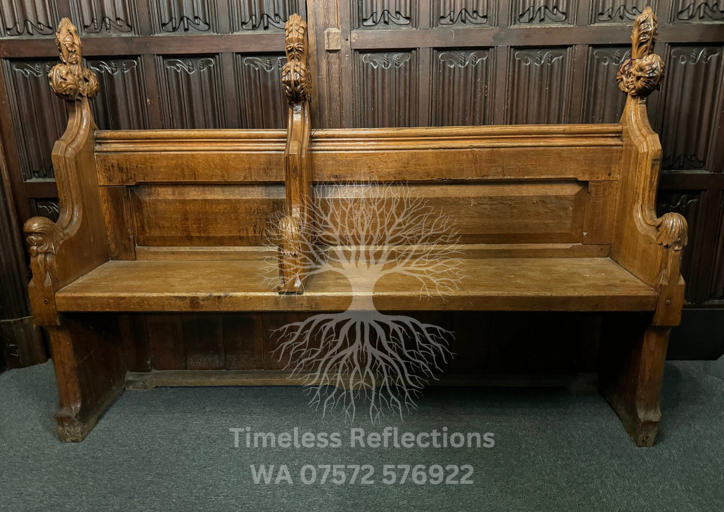 Antique Carved Oak Church Pew