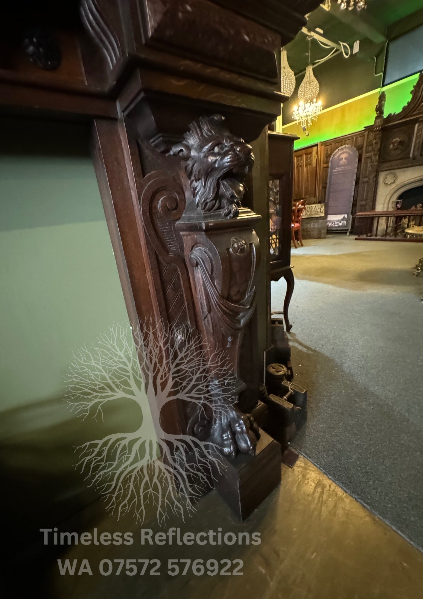 Victorian Lion-Head Mahogany Fireplace,
