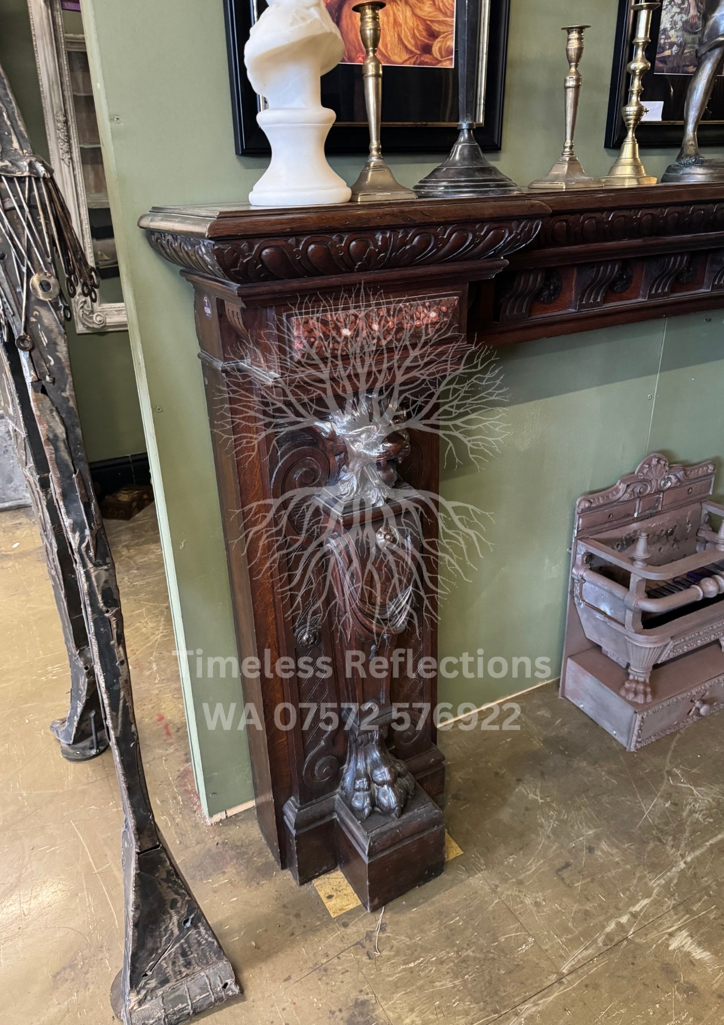 Victorian Lion-Head Mahogany Fireplace,