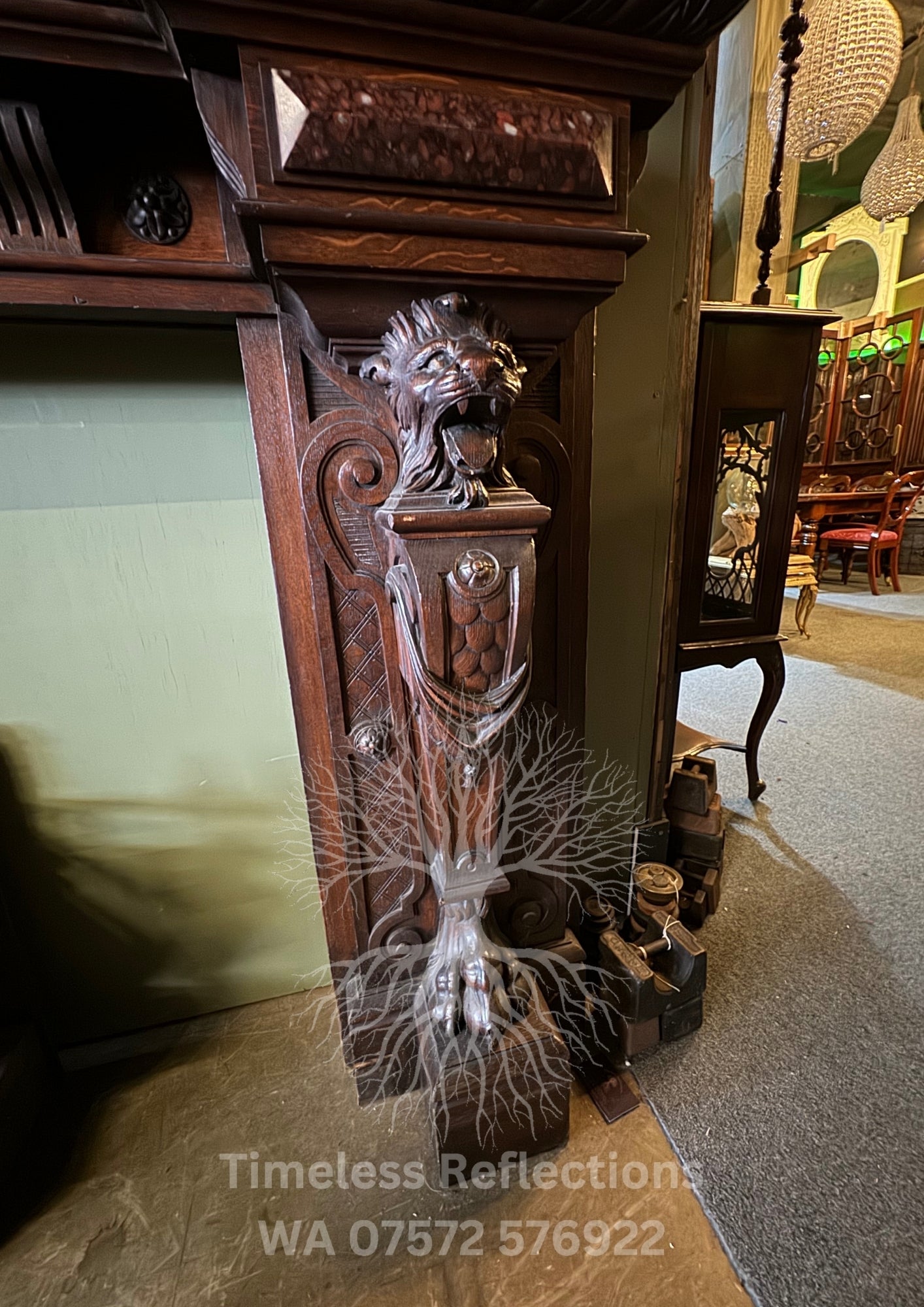 Victorian Lion-Head Mahogany Fireplace,
