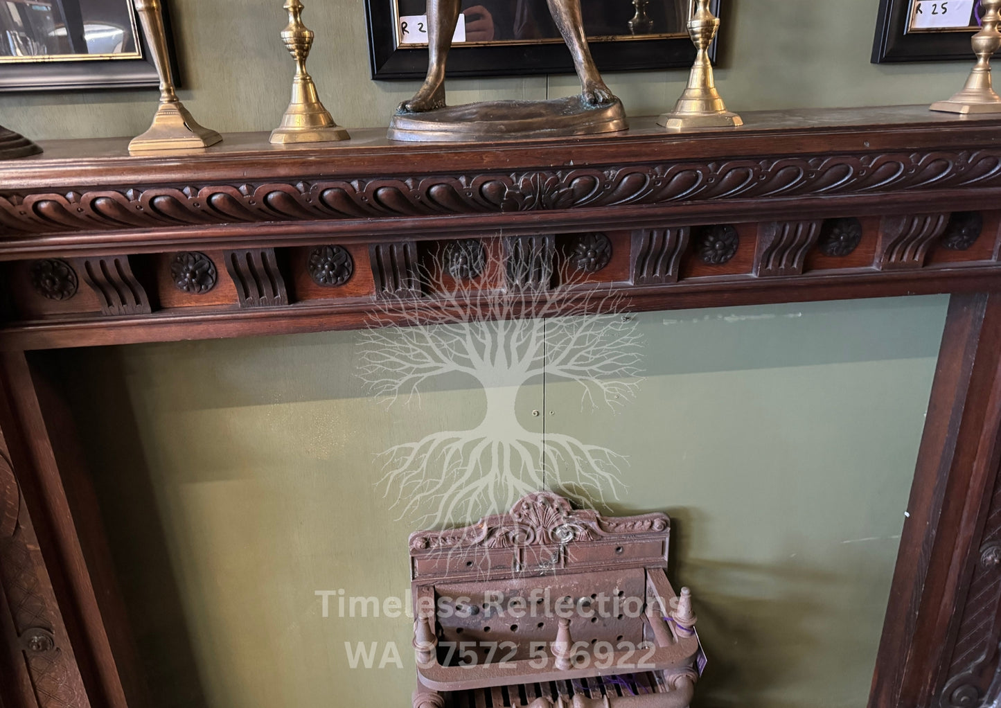 Victorian Lion-Head Mahogany Fireplace,