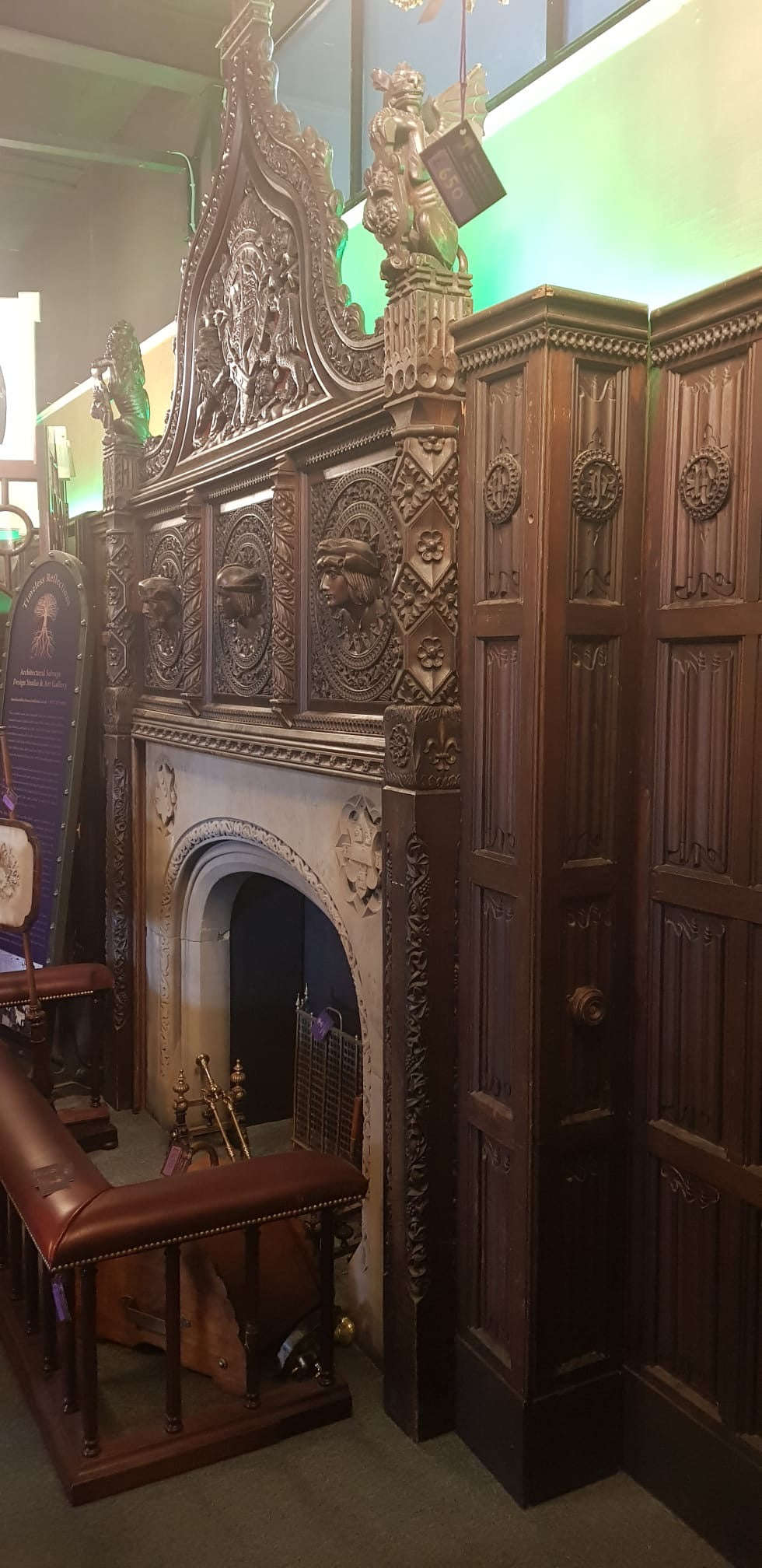 Highly Carved Antique Gothic English Oak Linenfold Panelled Room from Hampsfield House (circa 1880–82)