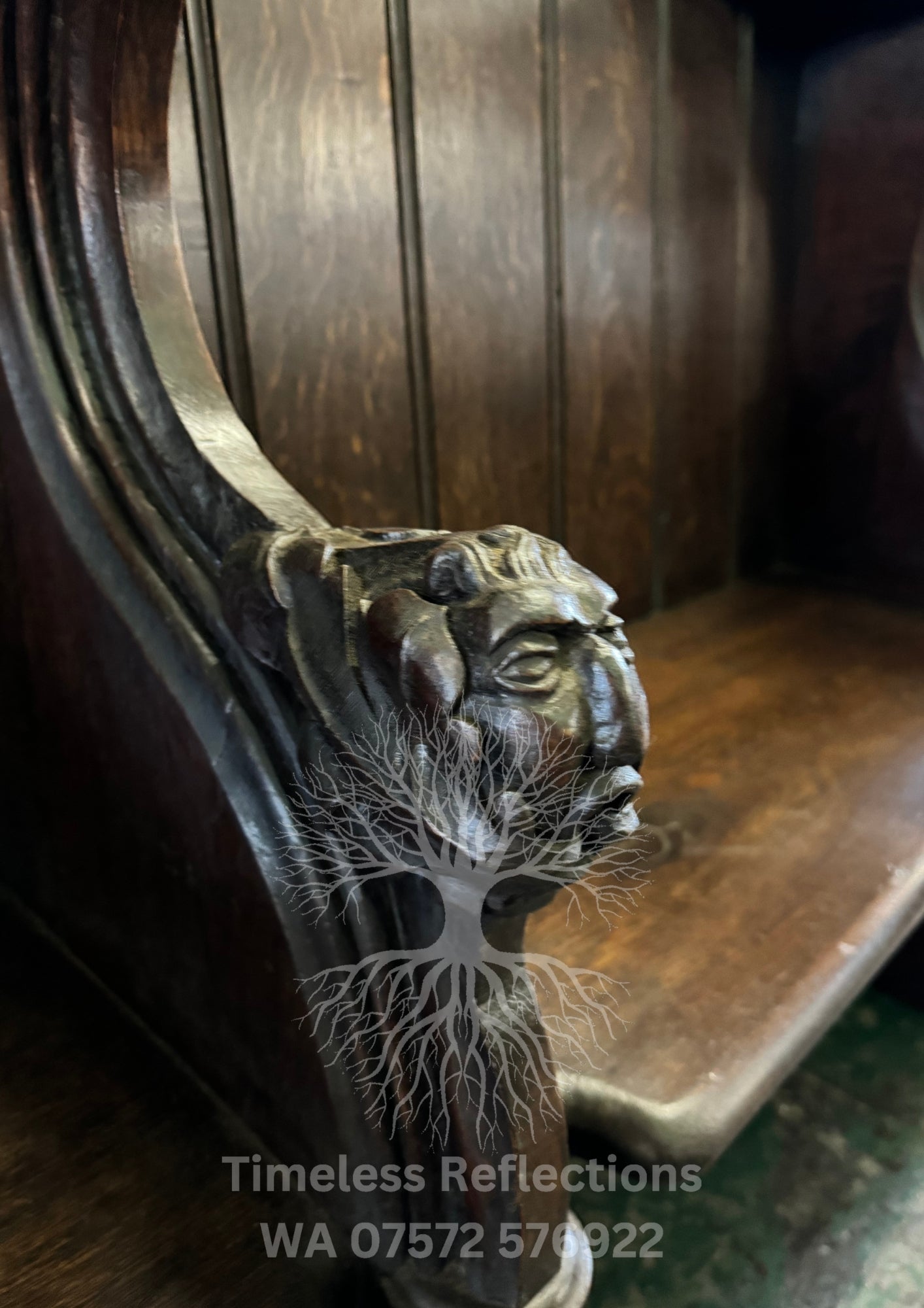 Antique Oak Church Pew with Carved Details