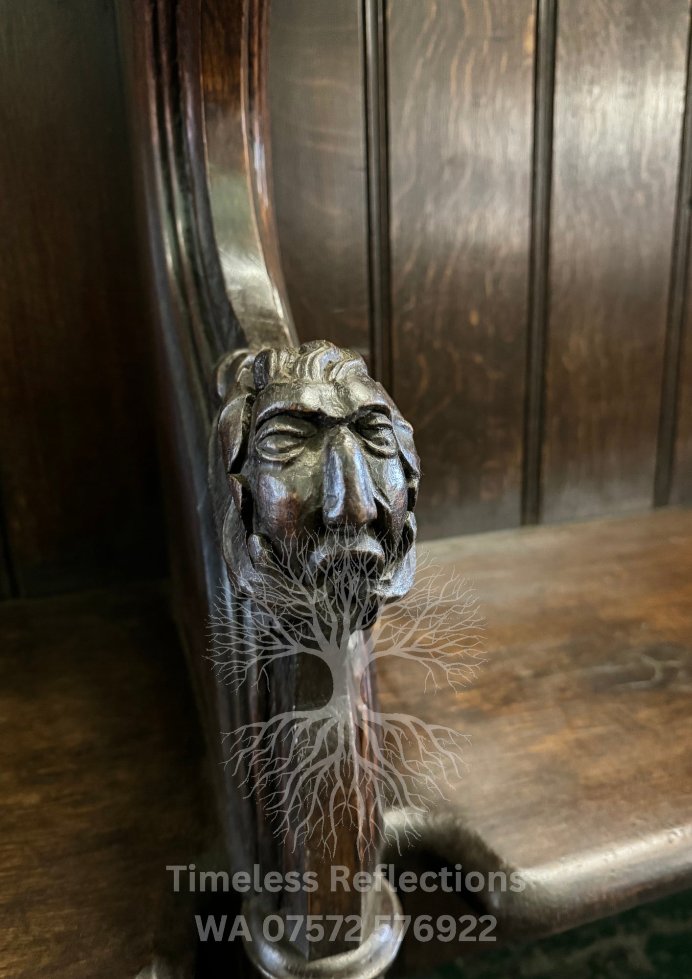 Antique Oak Church Pew with Carved Details