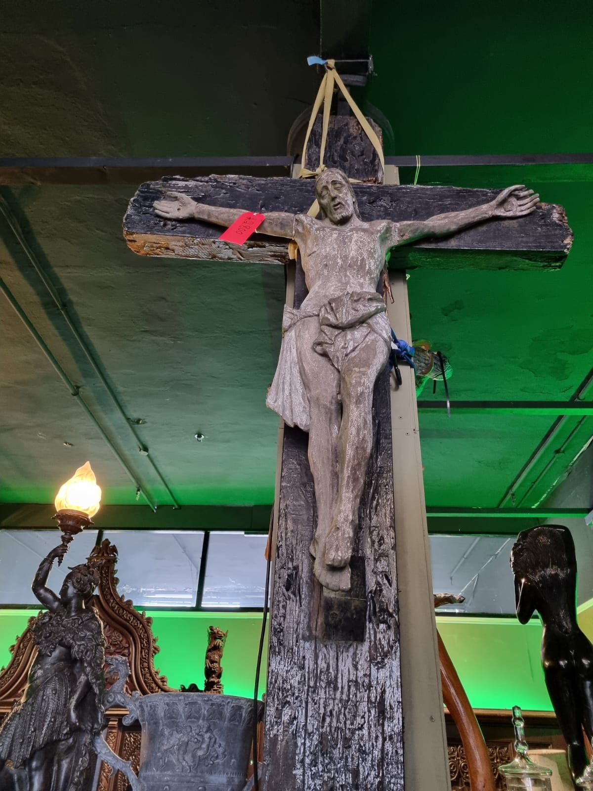 Antique Oak Cross with Mahogany Christ: A Sacred Masterpiece