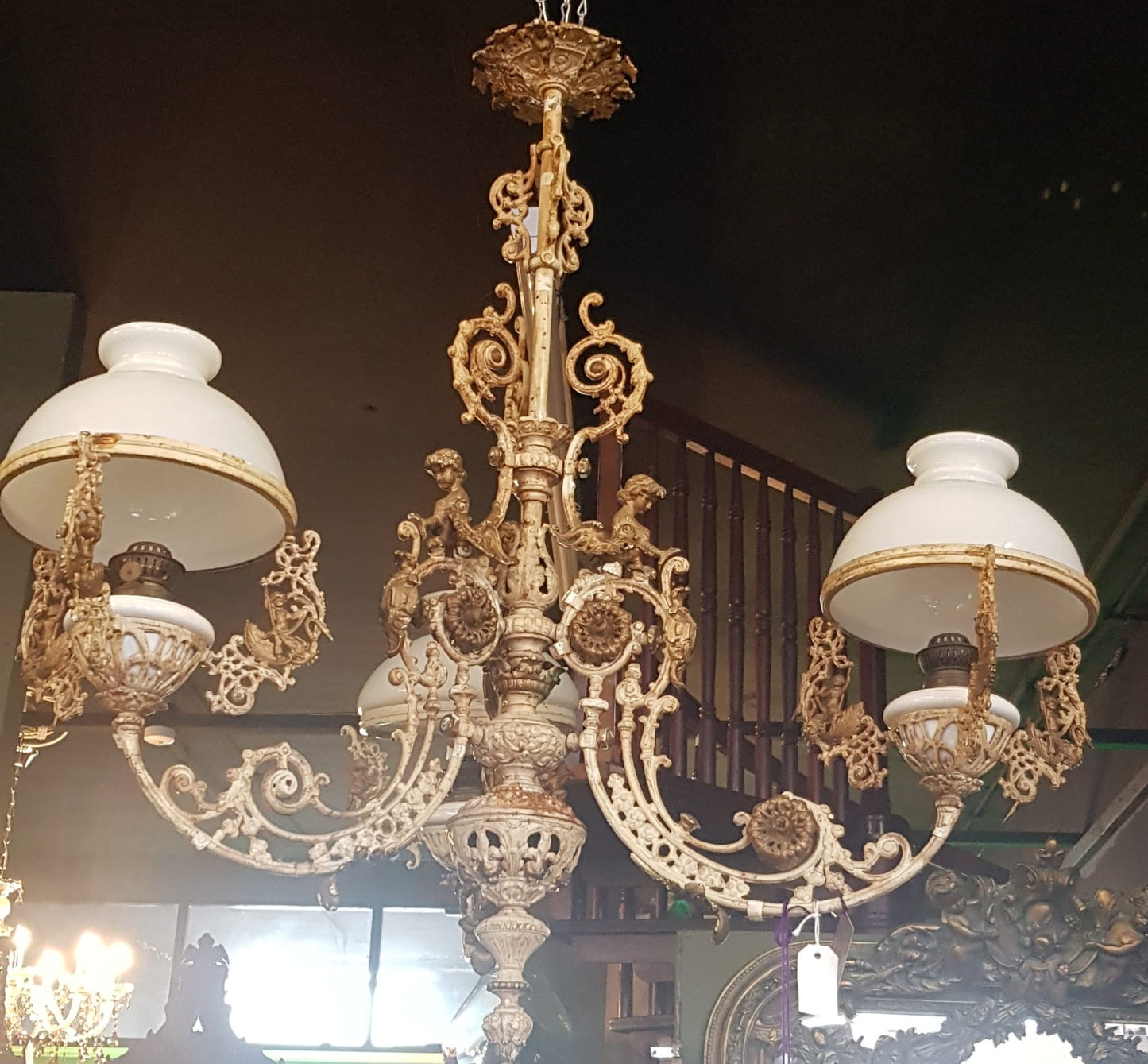 Antique Ornate Gilt Chandelier with Cherubic Detail