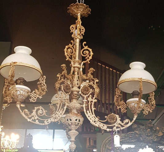 Antique Ornate Gilt Chandelier with Cherubic Detail