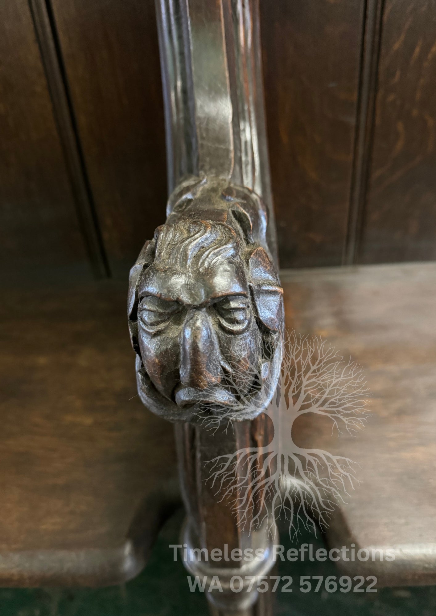 Antique Oak Church Pew with Carved Details