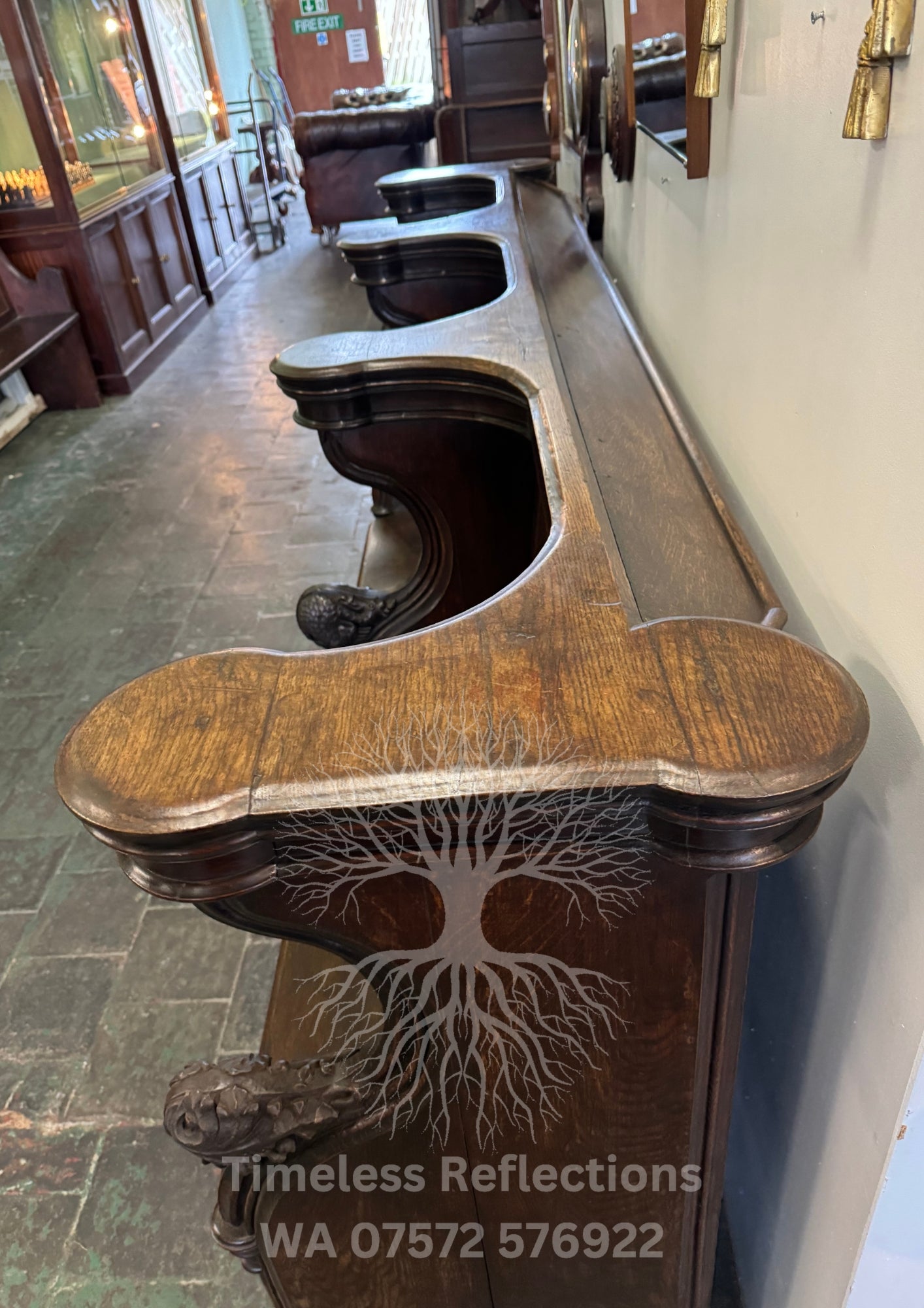 Antique Oak Church Pew with Carved Details