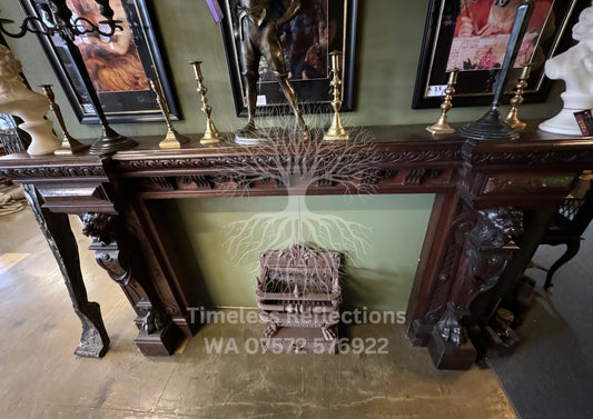 Victorian Lion-Head Mahogany Fireplace,