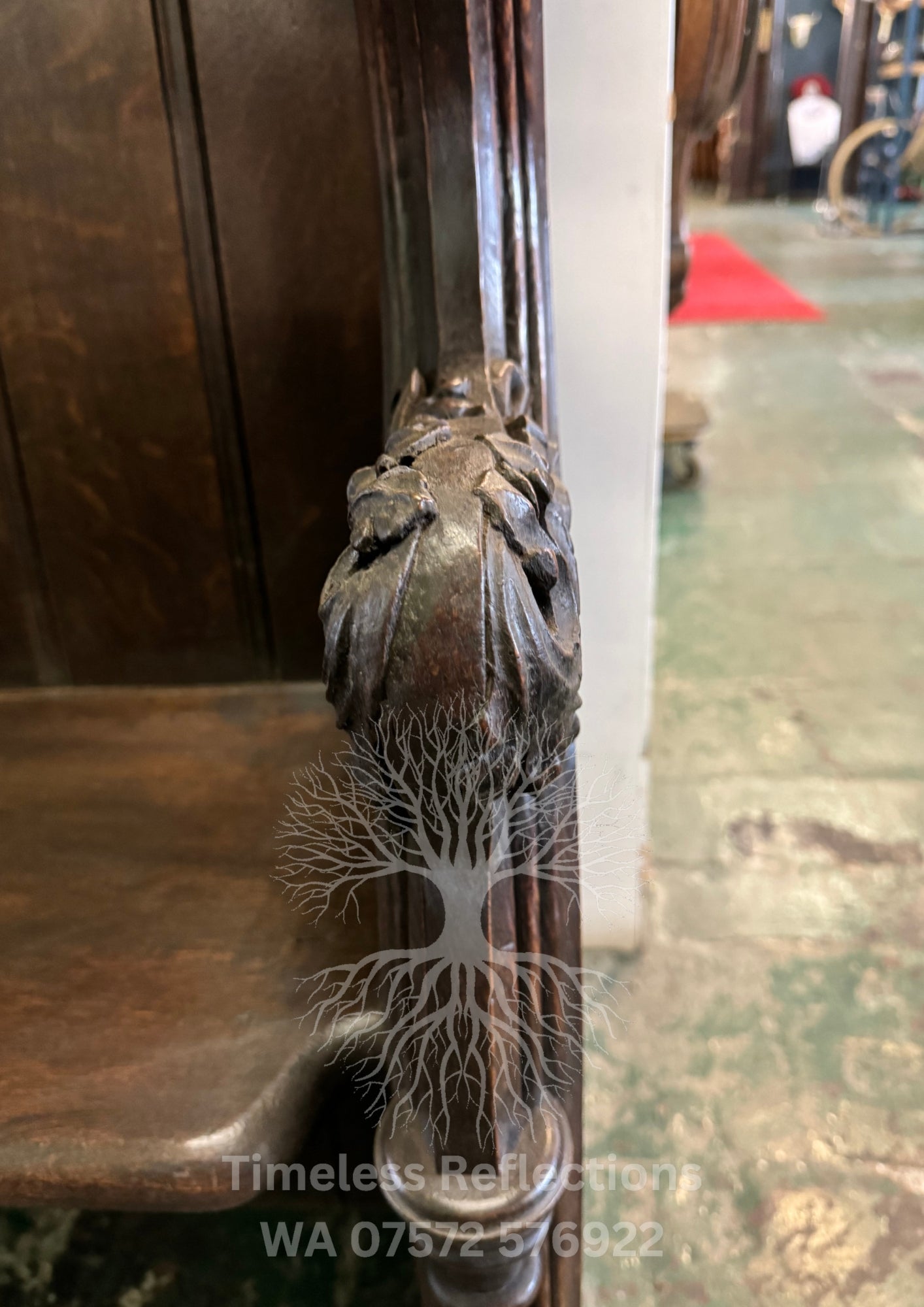 Antique Oak Church Pew with Carved Details