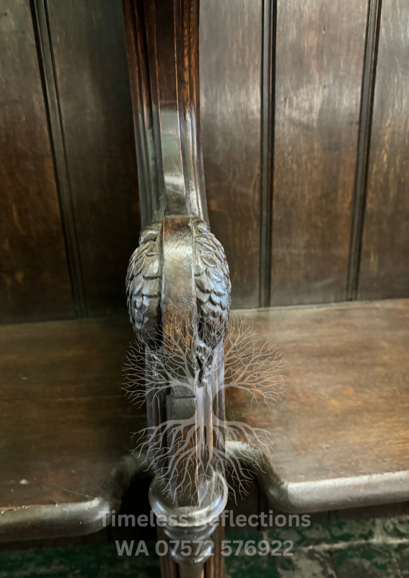 Antique Oak Church Pew with Carved Details